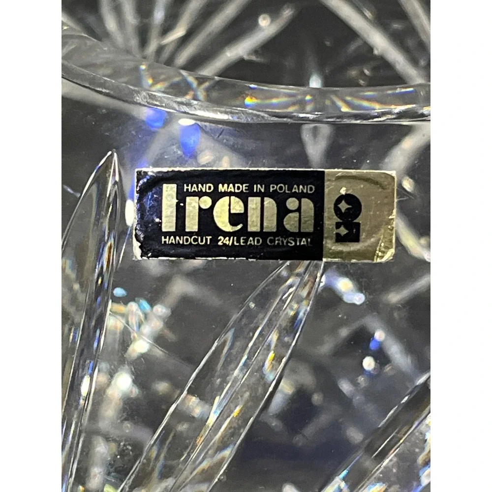 Irena Handcut 24% Lead Crystal Rose Bowl Vase Made in Poland Clear Glass 6 Inch